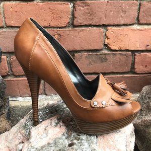 Simply Vera Genuine Leather Open Toe Tassel Heels Size 9